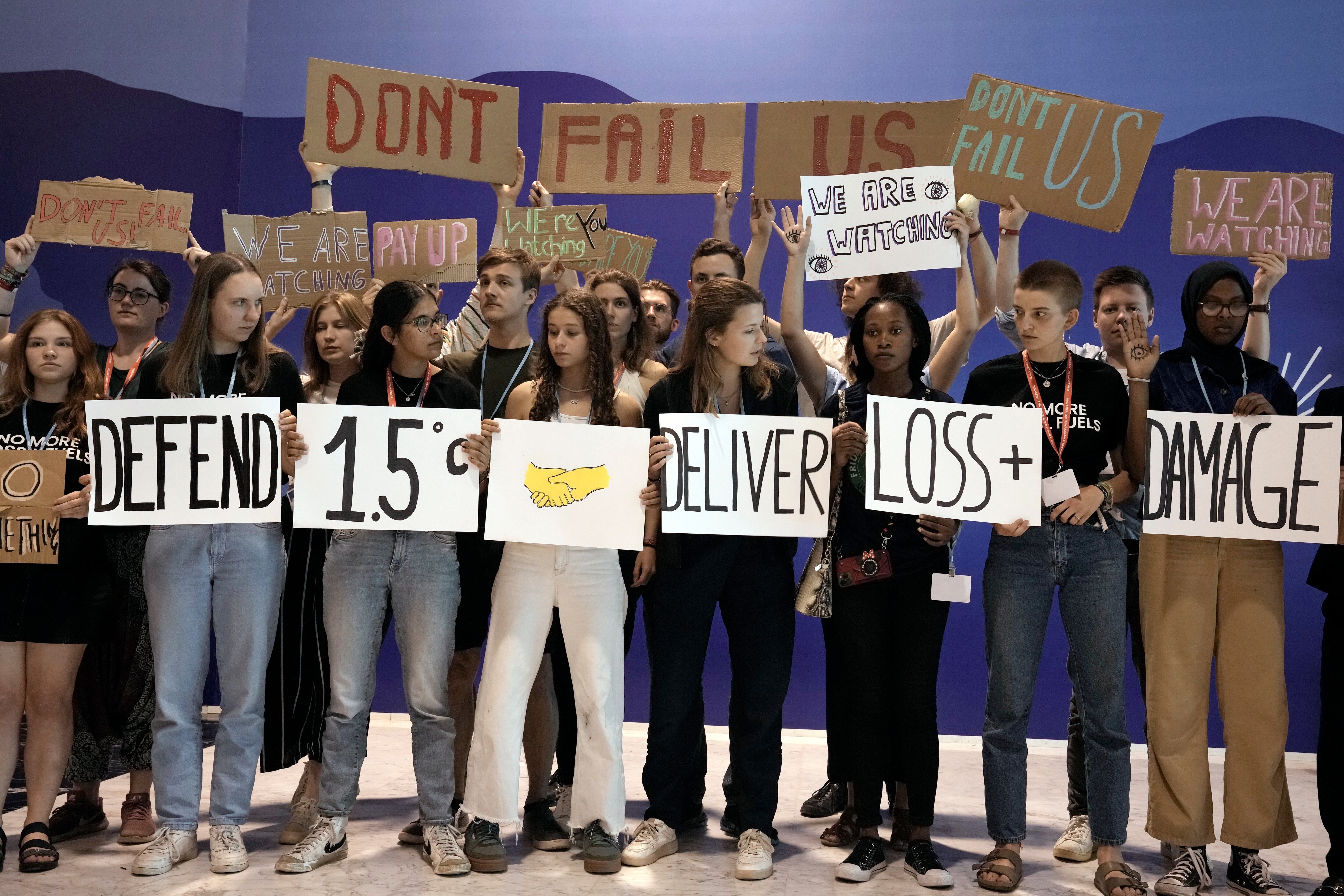 Young activists ask at the COP27 climate summit in Sharm El-Sheikh.