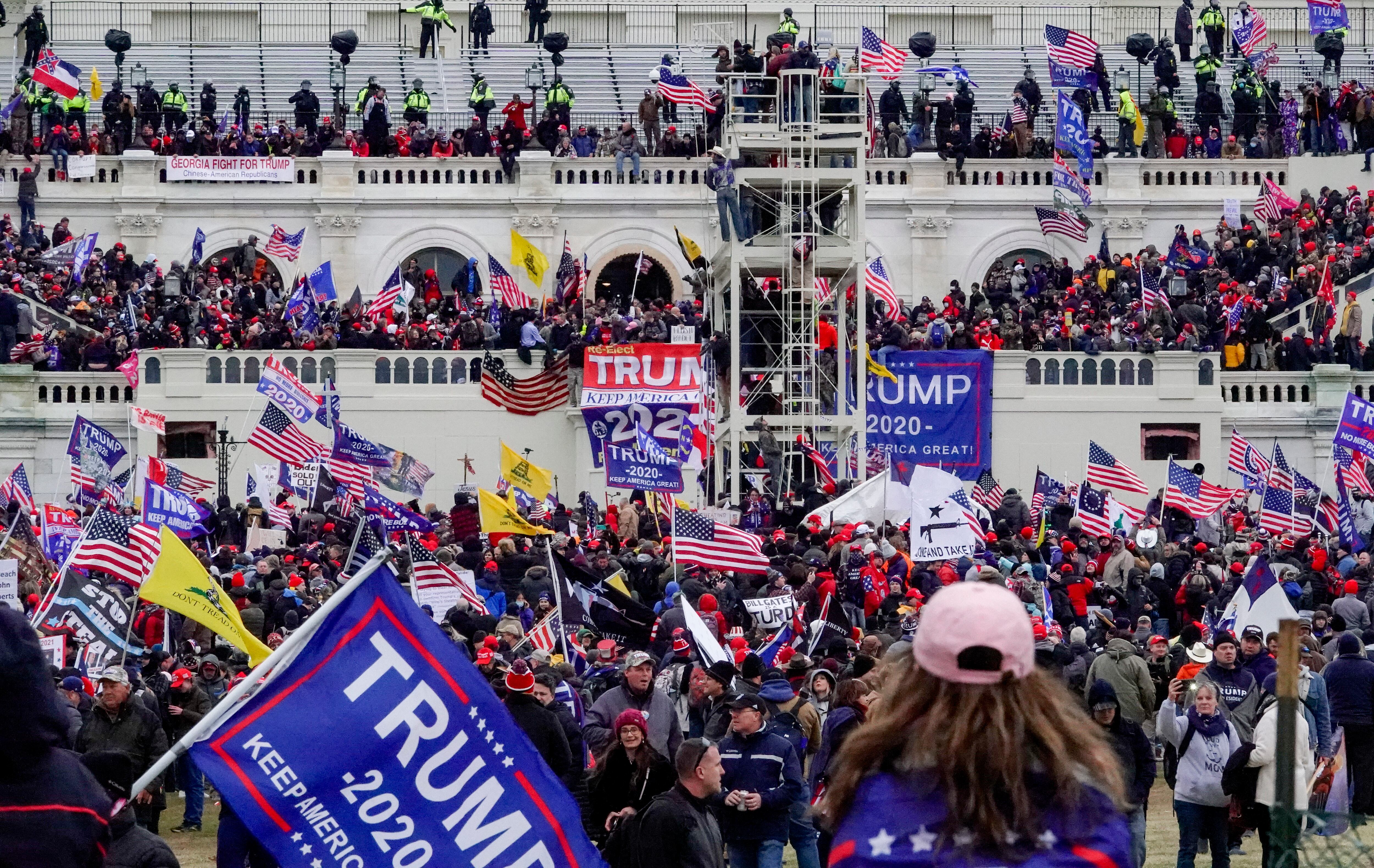 Trump supporters, during the assault on the Capitol, on January 6, 2021.