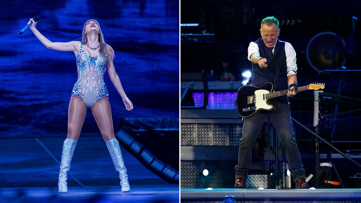 A la izquierda, Swift en el Bernabéu. A la derecha, Springsteen en el Metropolitano.