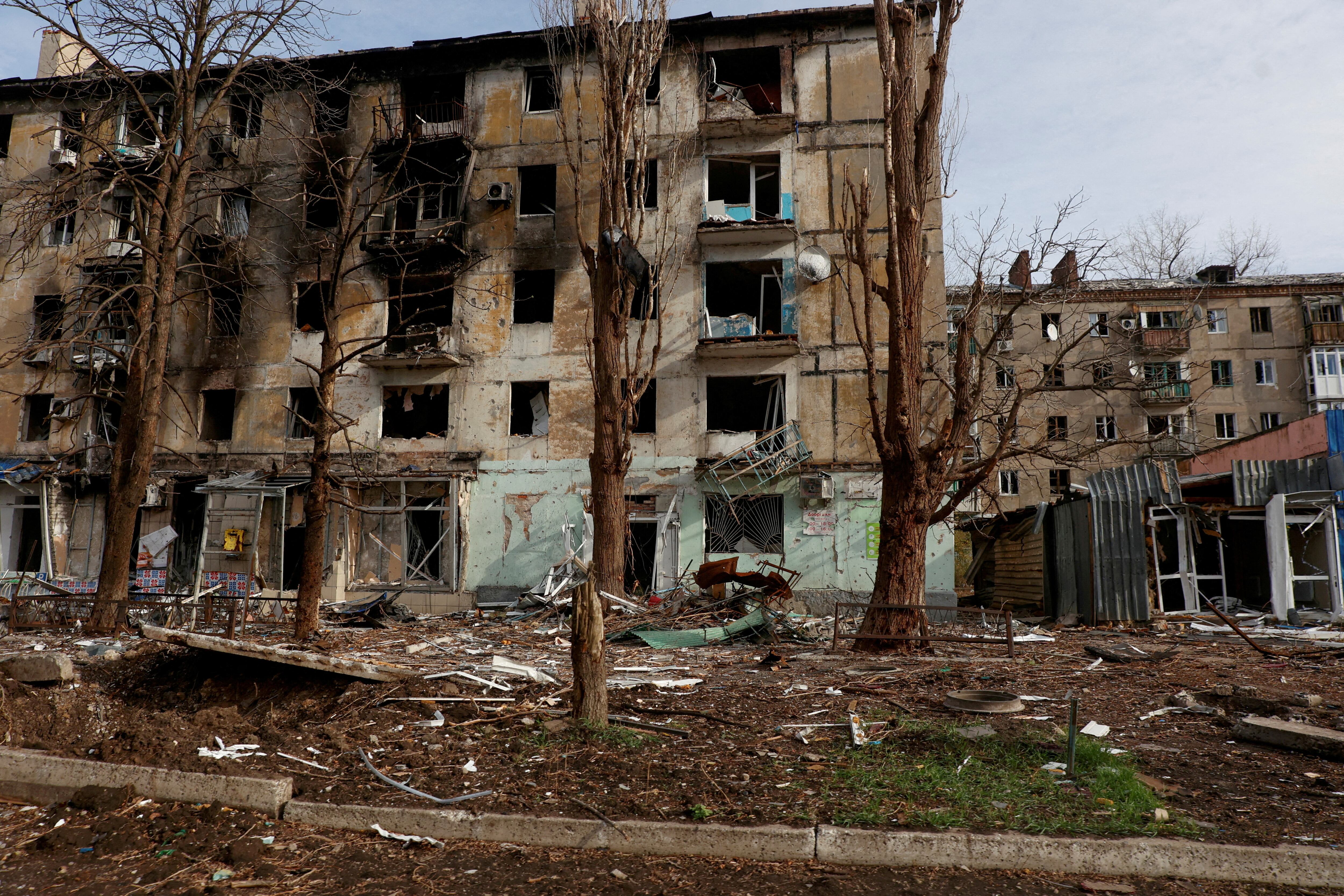 Residential buildings severely damaged by permanent Russian military attacks in the city of Avdiivka, November 2023.