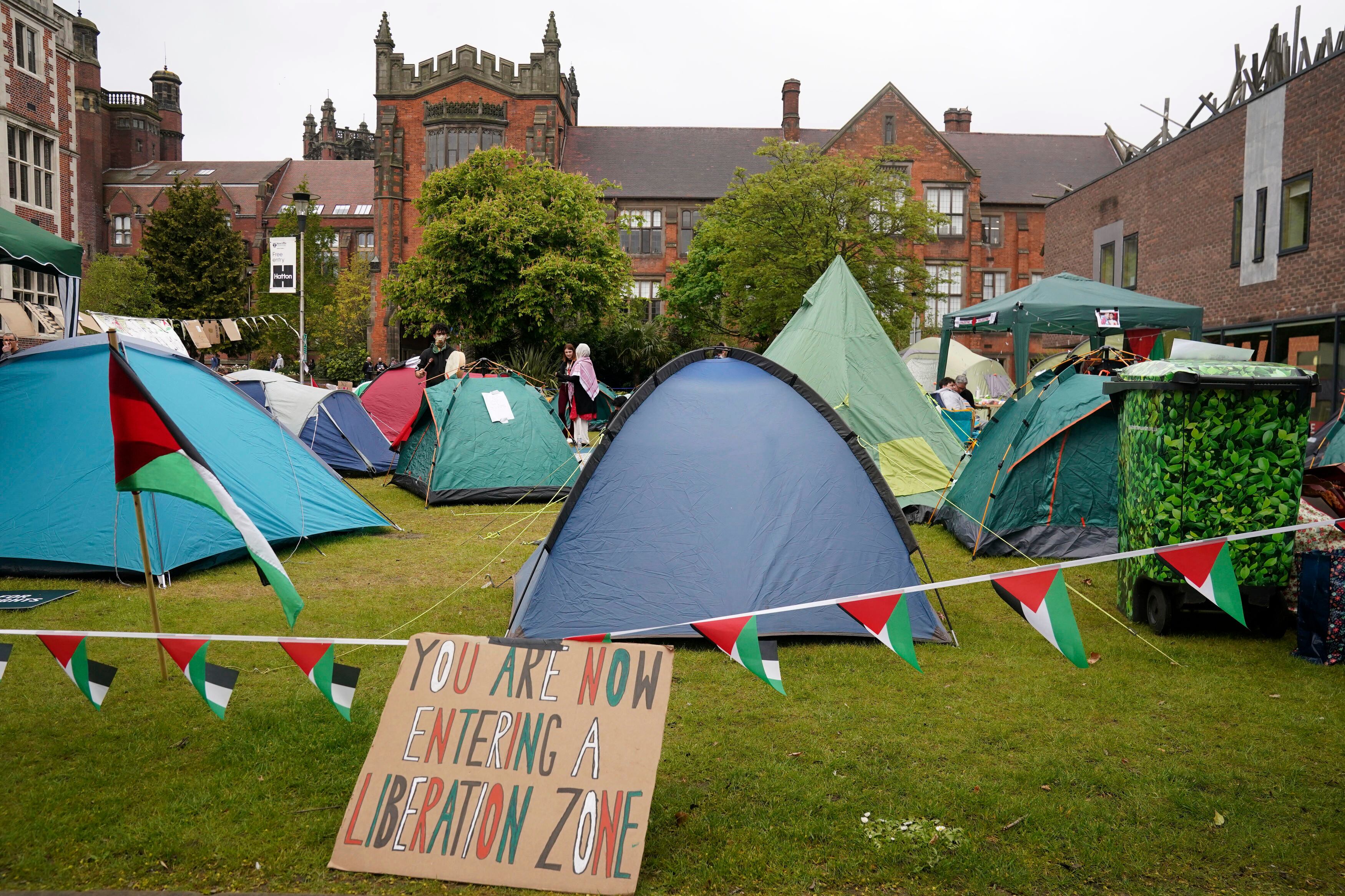 Pro-Palestinian encampment at Newcastle University campus on Thursday.