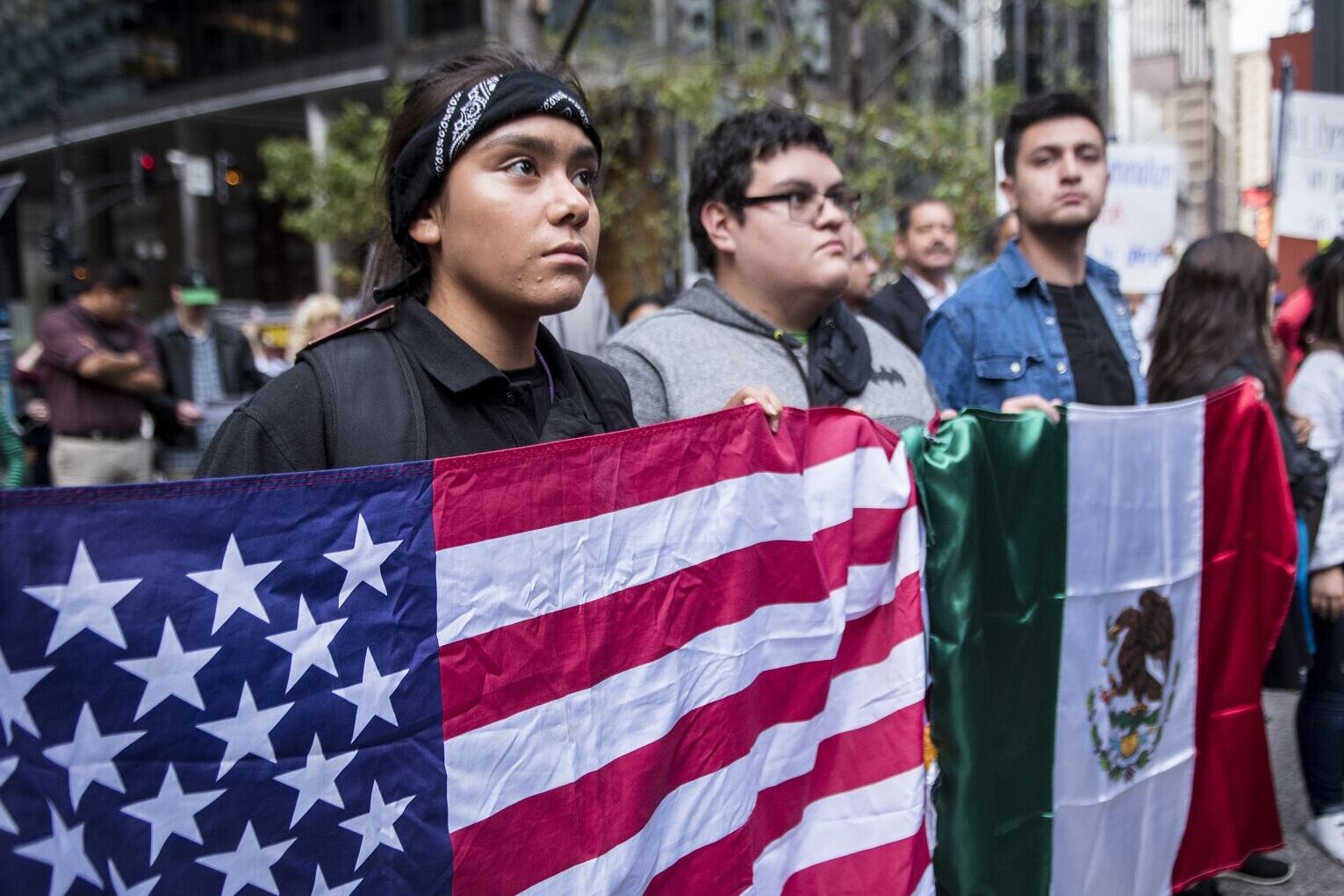 Dreamers carry the U.S. and Mexican flag during a protest in Chicago in 2017.