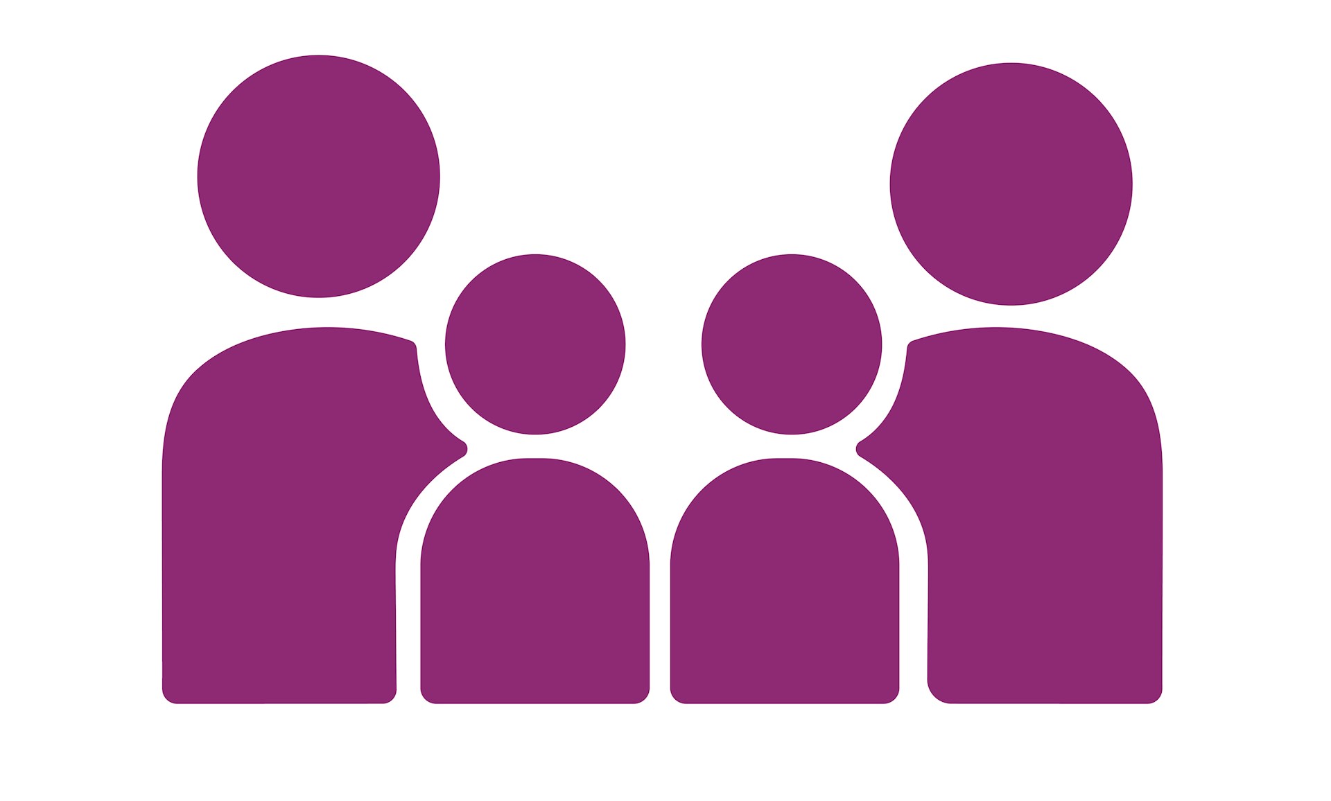 Four purple figures on a white background.