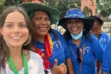 Socorro Vázquez (left) together with Indonesian friends prior to attending a papal Mass in Jakarta, Indonesia.