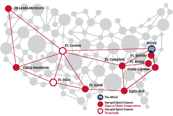 A map showing where all the Intrepid Spirit Centers are located 