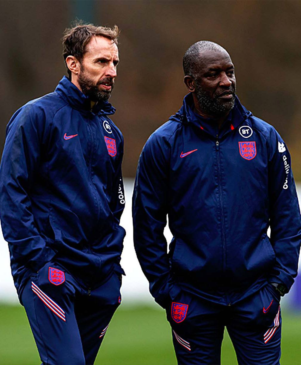 Gareth Southgate and Chris Powell at an England training session