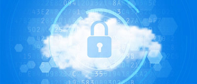 A digital conceptual image depicting a closed padlock icon centralized over a cloud, symbolizing cloud security.