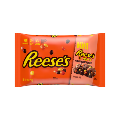 REESE'S PIECES Minis Peanut Butter Candy, 10 oz bag - Front of Package