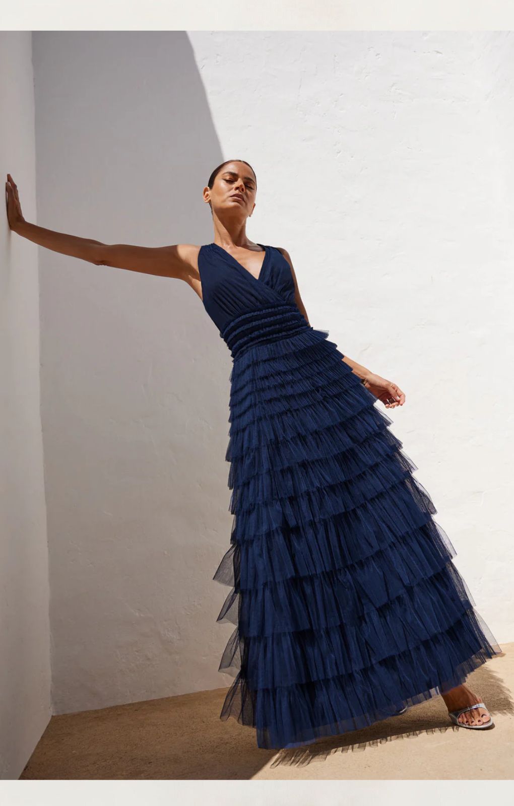 Ro&Zo Anoushka Navy Tulle Tiered Maxi Dress