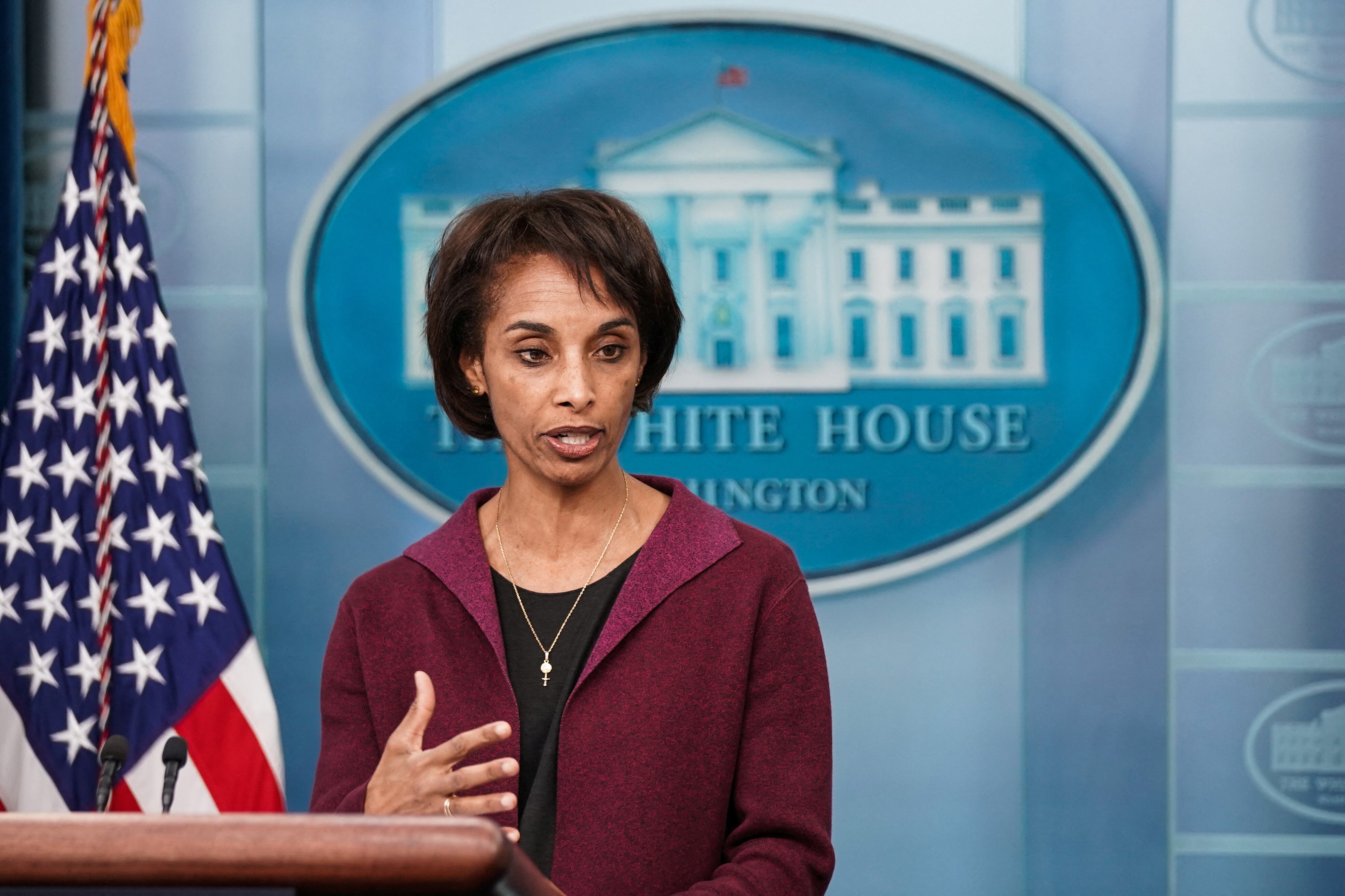 Council of Economic Advisers Chair Cecilia Rouse speaks during a press briefing at the White House in Washington on March 10, 2023.