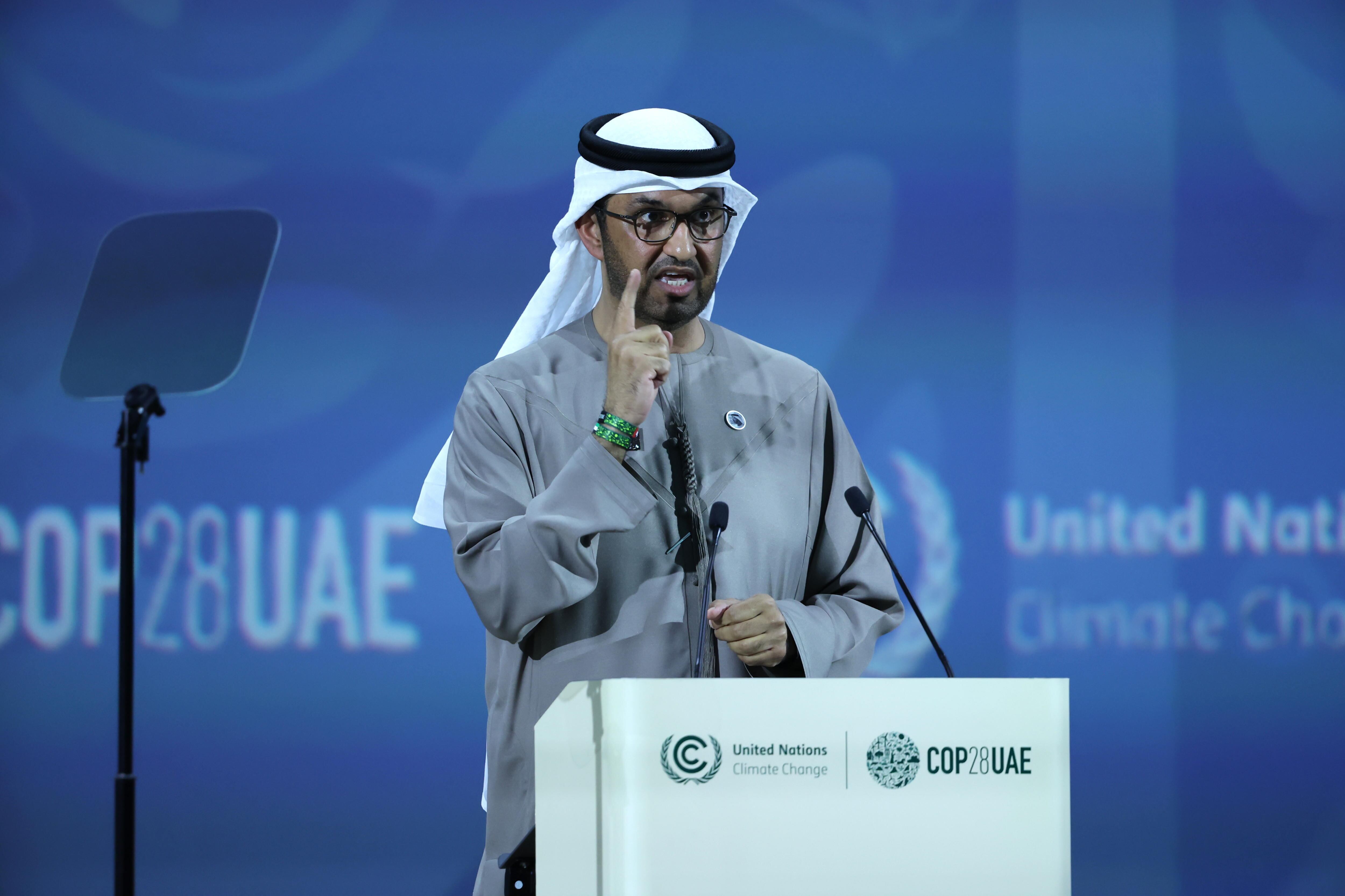 Sultán al Jaber, presidente de la COP28, en un acto de la cumbre que se celebra en Dubái, el sábado pasado.