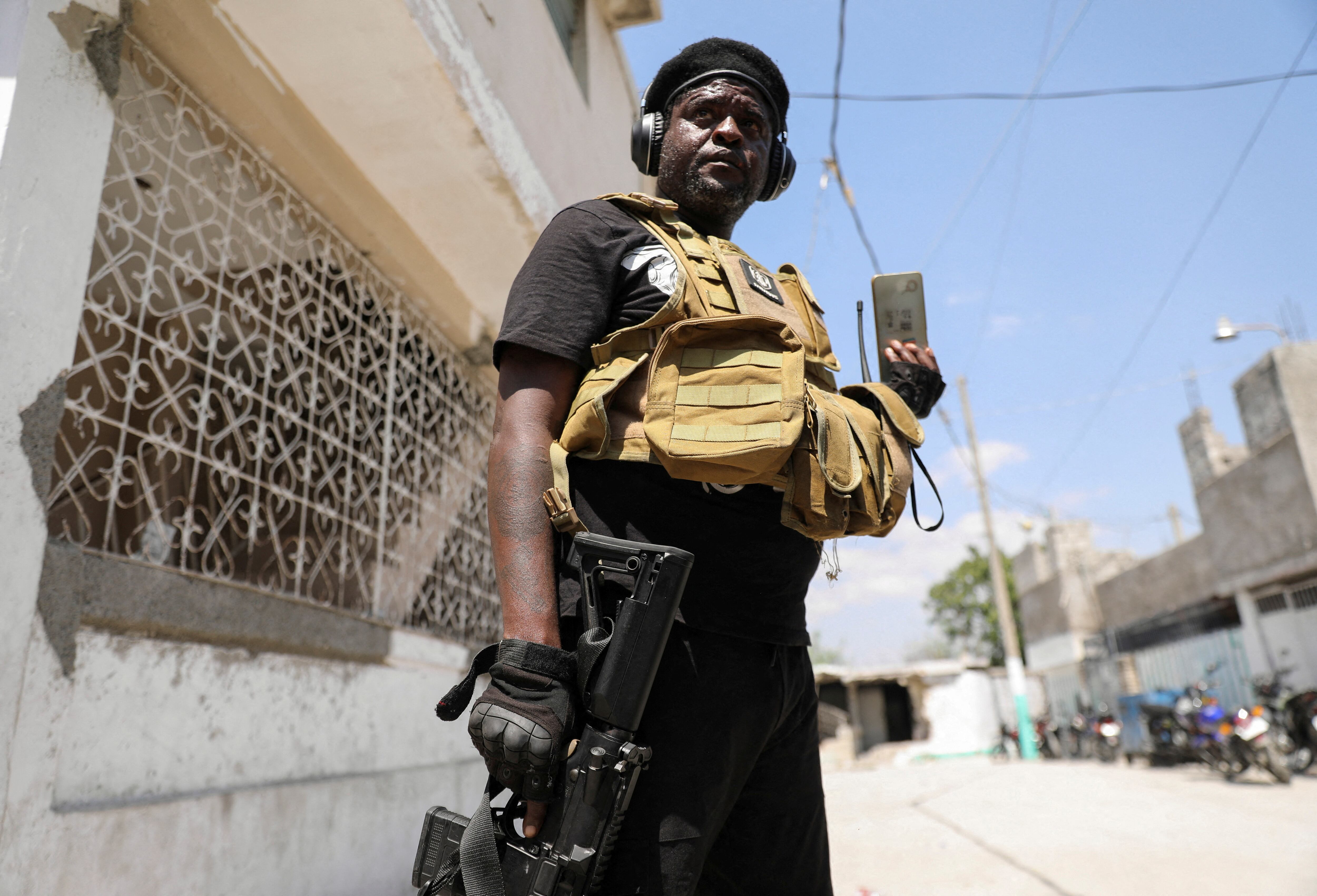 Former police officer Jimmy 'Barbecue' Chérizier, leader of an alliance of armed groups, in Port-au-Prince (Haiti) on March 11, 2024.