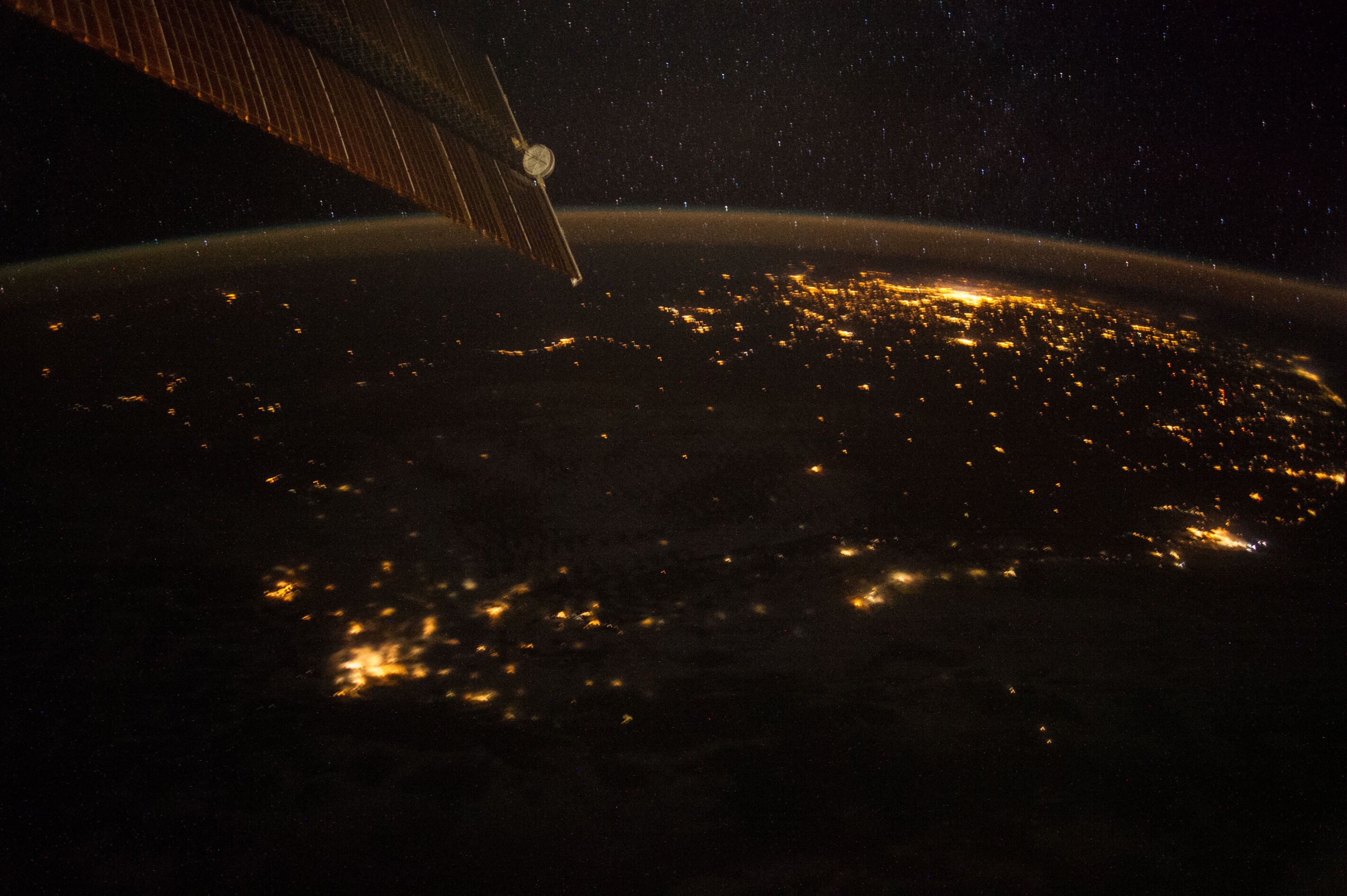 An observation of Earth made during a nighttime flyby by the Expedition 40 crew aboard the International Space Station.