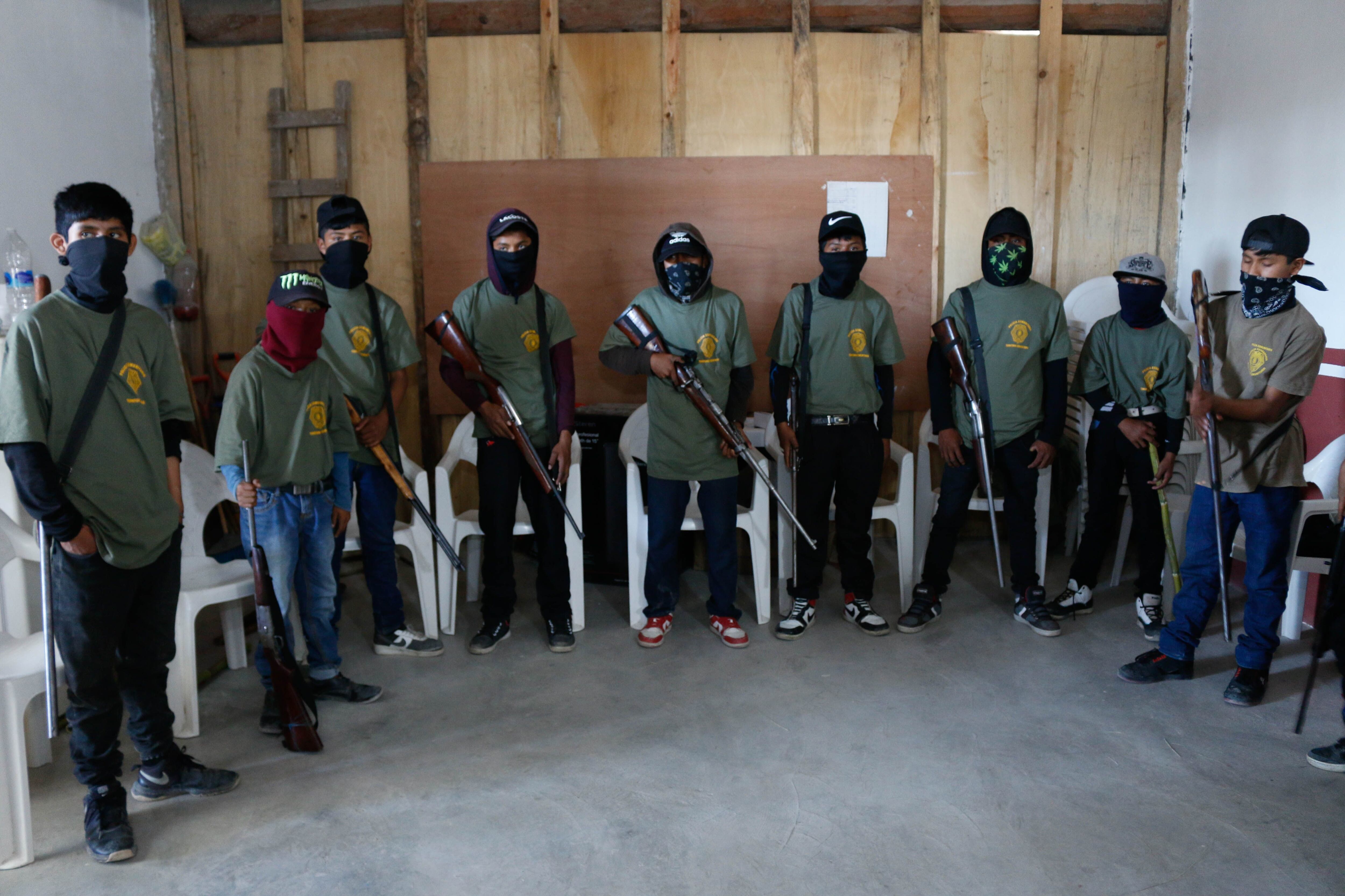 Child members of the self-defense groups in Ayahualtempa, in the state of Guerrero, Mexico, on January 24, 2024.