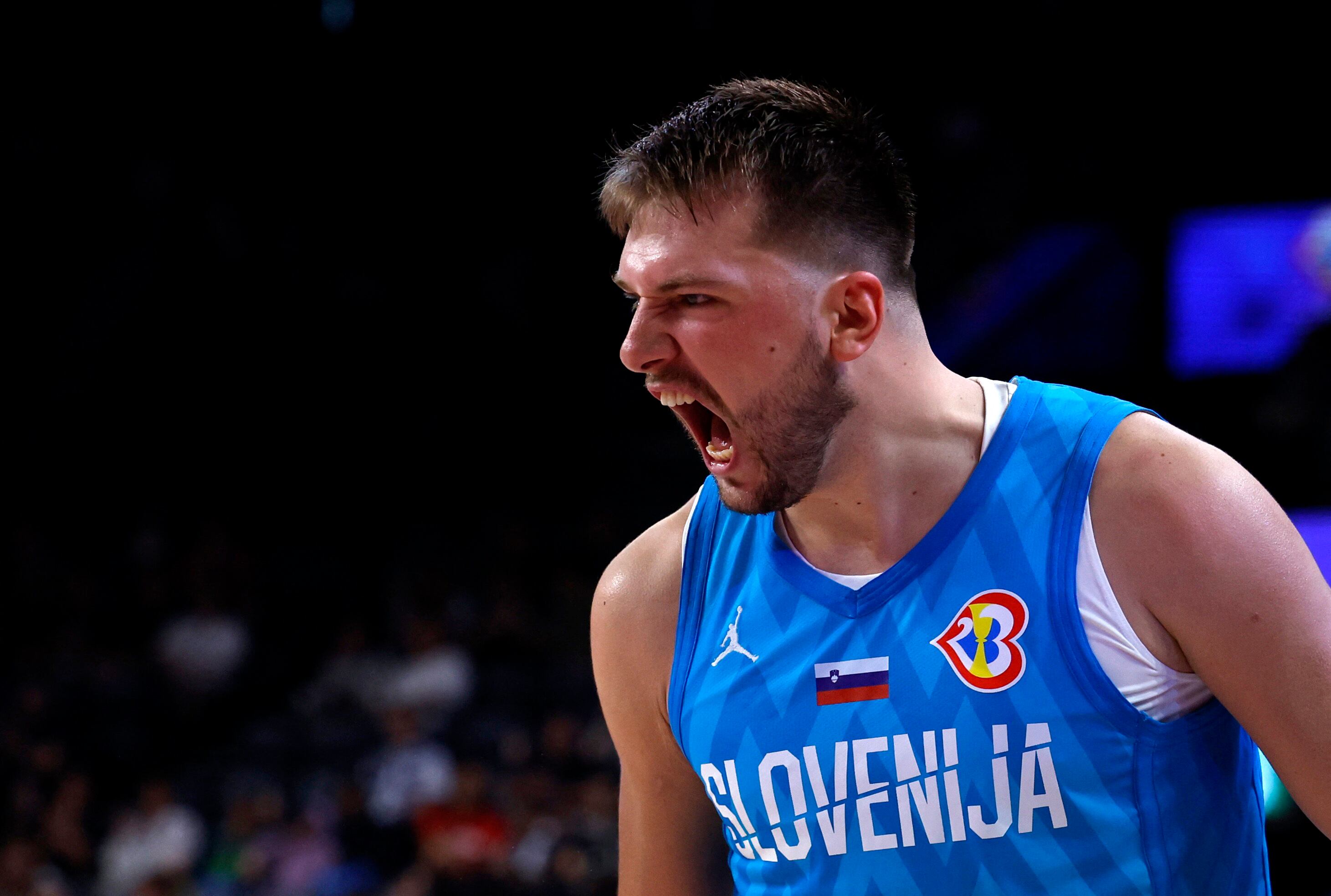 Slovenia's Luka Doncic reacts during the game.