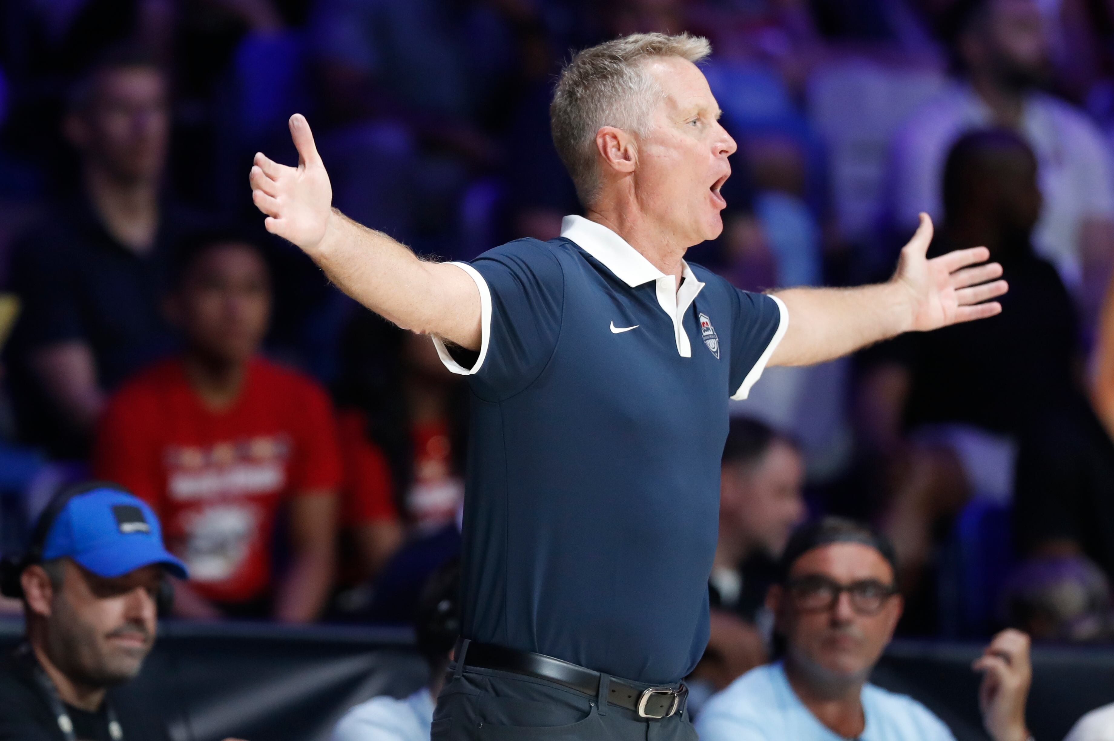 U.S. basketball coach Steve Kerr during the Spain-U.S. game in preparation for the World Cup on Sunday at the Martin Carpena Pavilion in Malaga.