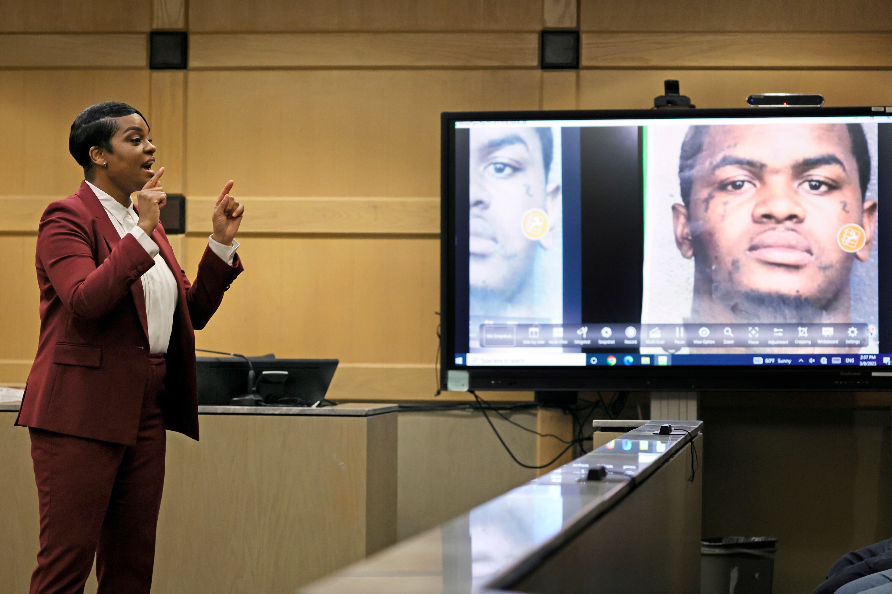 Assistant State Attorney Pascale Achille gives her closing rebuttal in the XXXTentacion murder trial at the Broward County Courthouse in Fort Lauderdale, Florida, on March 8, 2023.