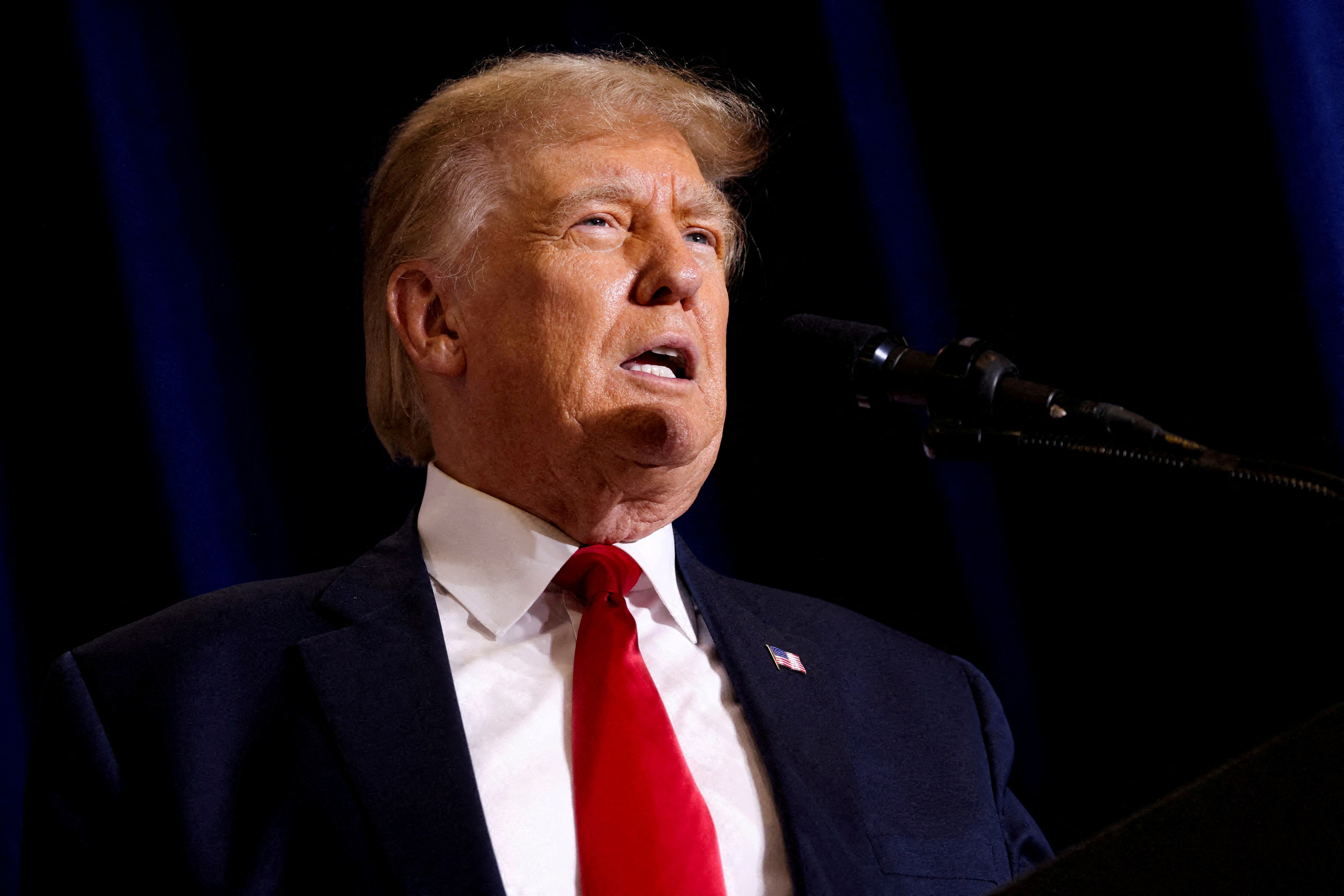 Former U.S. President and Republican presidential candidate Donald Trump speaks during a 2024 presidential campaign rally in Dubuque, Iowa, U.S. September 20, 2023.