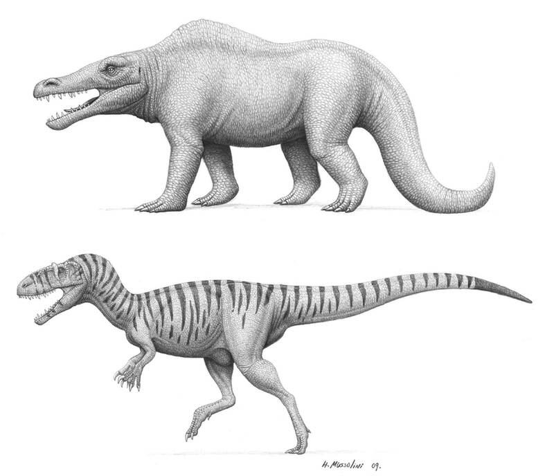 Concept art of Megalosaurus bucklandii, past and present.