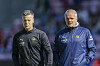 STORE: Bodø/Glimt på toppen av norsk fotball både prestasjonsmessige og økonomisk. Assistentrener Gaute Helstrup (t.h) lar seg imponere over KFUM Oslo. Foto: Thomas Andersen/NTB