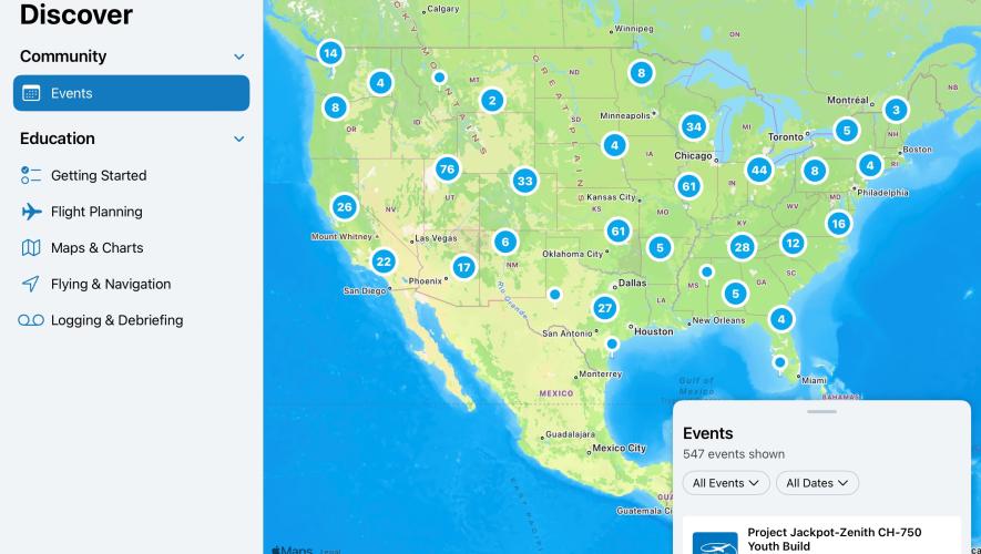 ForeFlight Discover events feature