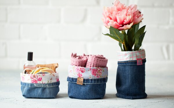 DIY-Tutorial Upcycling Jeans Hosenbein Utensilo