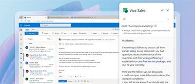 O Microsoft Outlook está aberto e uma janela para vendas do Viva está aberta