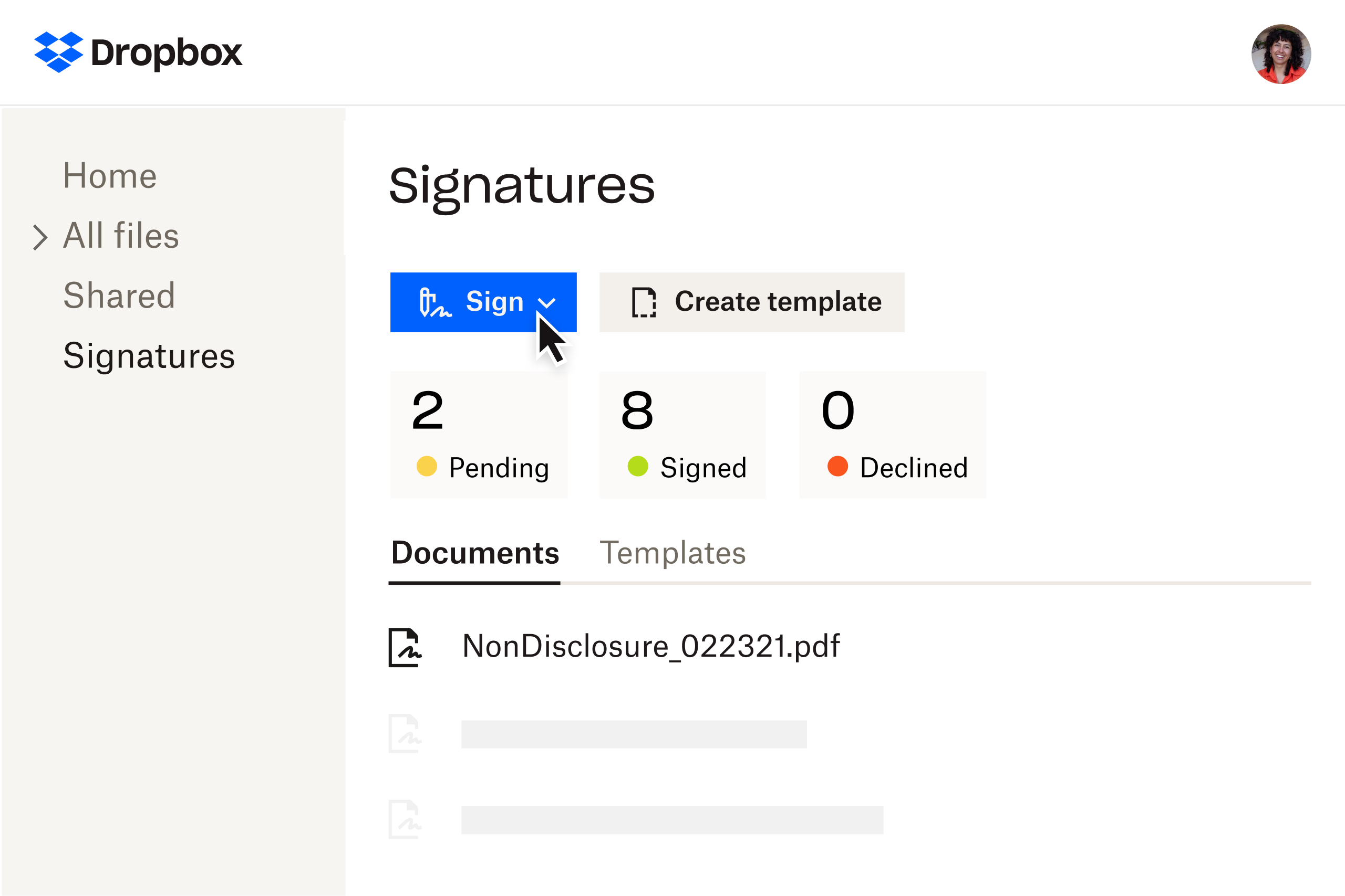 Dropbox Sign signature page