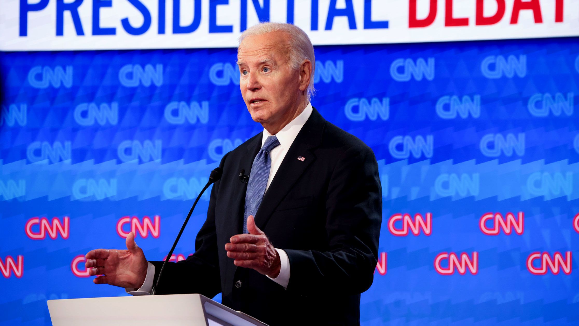 President Joe Biden speaks during the CNN Presidential Debate on Thursday, June 27, 2024.