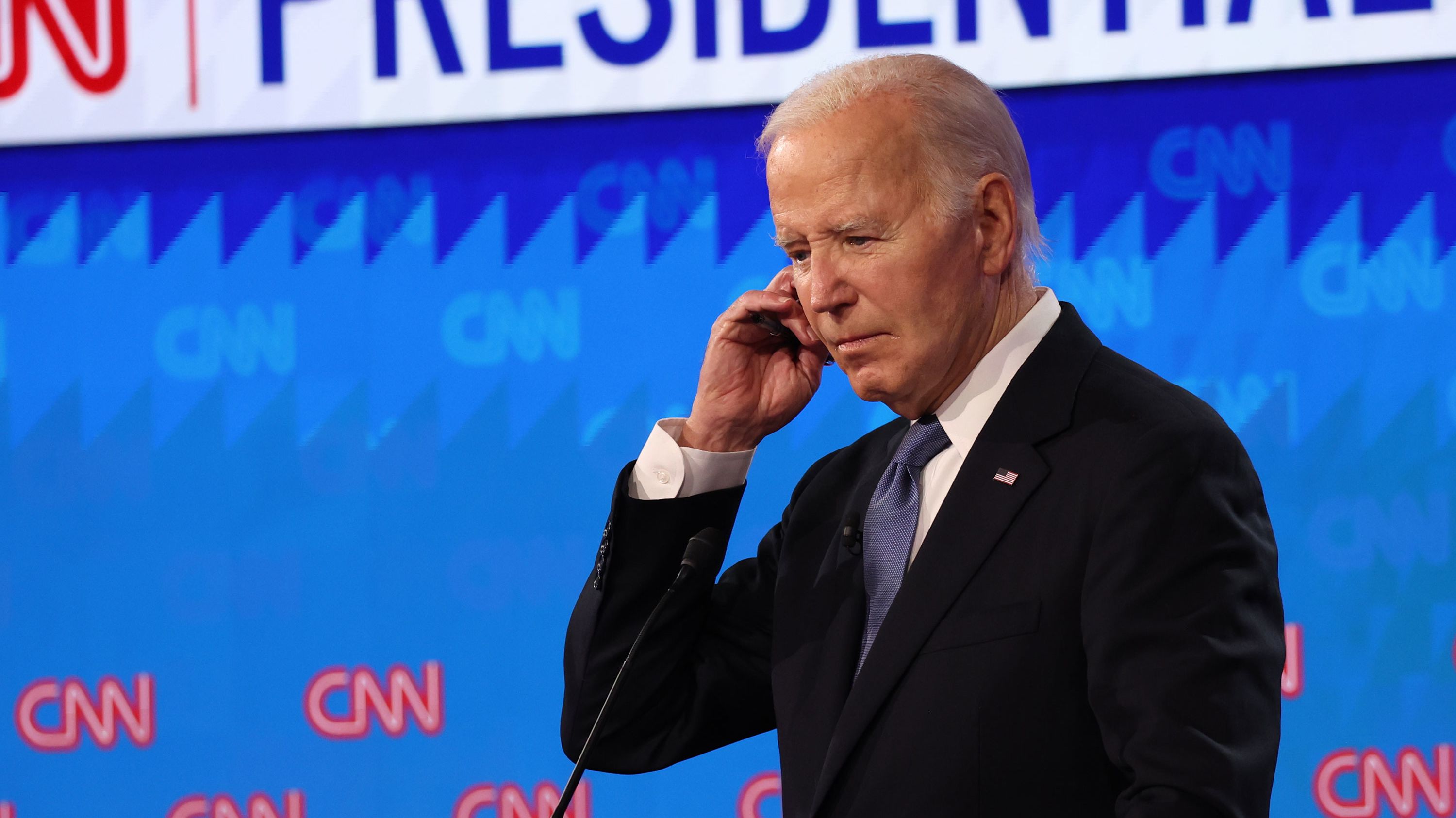 President Joe Biden and former President Donald Trump are seen during a CNN Presidential debate in Atlanta on June 27, 2024.