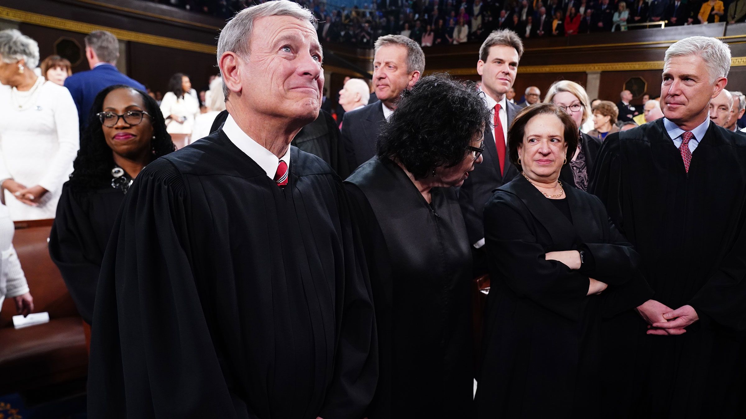 Justice Ketanji Brown Jackson, from left, Chief Justice John Roberts and Justices Sonia Sotomayor, Elena Kagan and Neil Gorsuch at the State of the Union address on March 7, 2024.