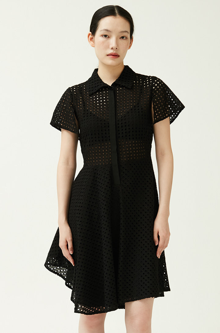 ZOE EYELET SHIRT DRESS in Black