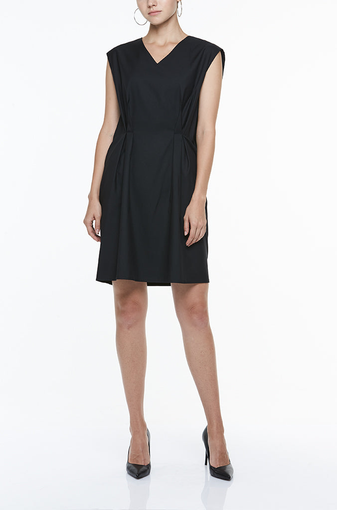 V-NECK DRESS WITH FRONT PLEATS