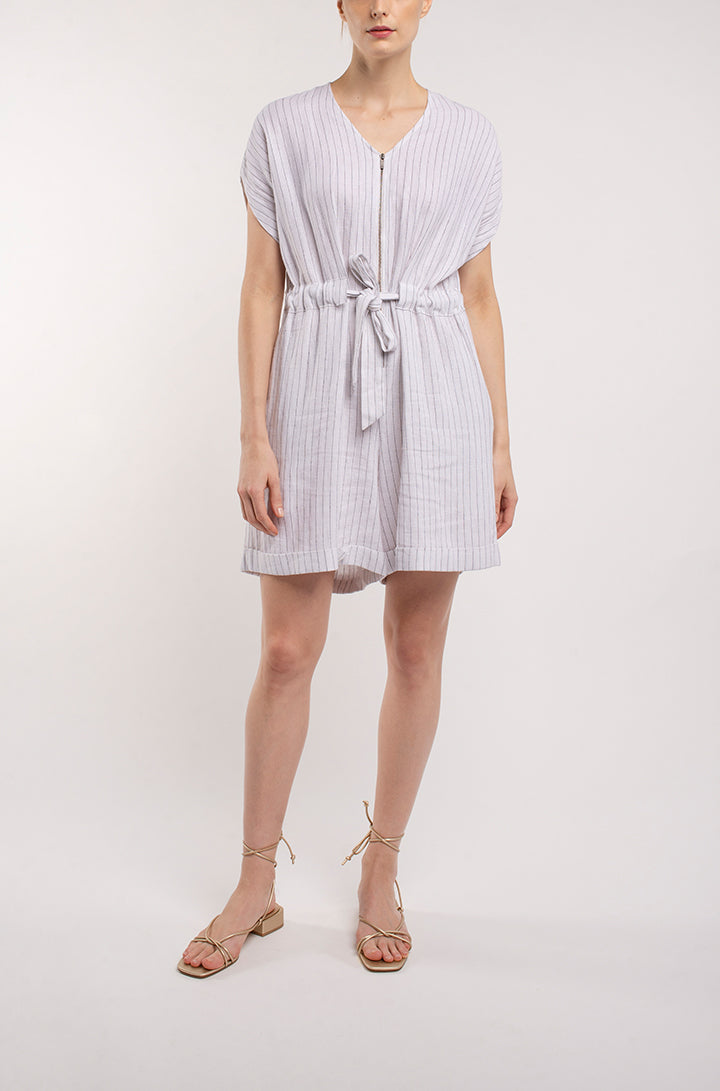 PLAYSUIT WITH FRONT ZIP & SELF FABRIC TIE