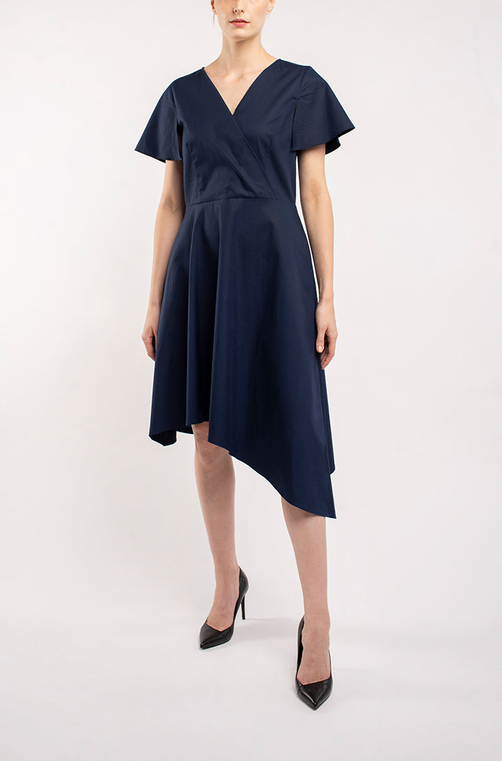 DRESS WITH OVERLAP FRONT & ASYMMETRIC SKIRT