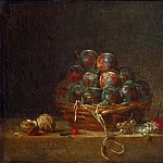 Корзинка со сливами, орехи, смородина и вишни, Жан-Батист Симеон Шарден