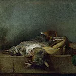 Натюрморт с двумя зайцами, ягдташем и пороховницей, Жан-Батист Симеон Шарден