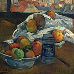 Тарелка с фруктами и кружка у окна, Поль Гоген