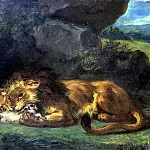 DELACROIT EUGENE – Lion devouring a rabbit, Louvre (Paris)