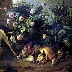 DEPORT FRANCOIS – Still life with a dog and dead game near a rose bush, Louvre (Paris)