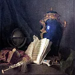 DELAPORTE HENRI HORAS ROLAN – Still life with lapis lazuli vase, globe and bagpipes, Louvre (Paris)