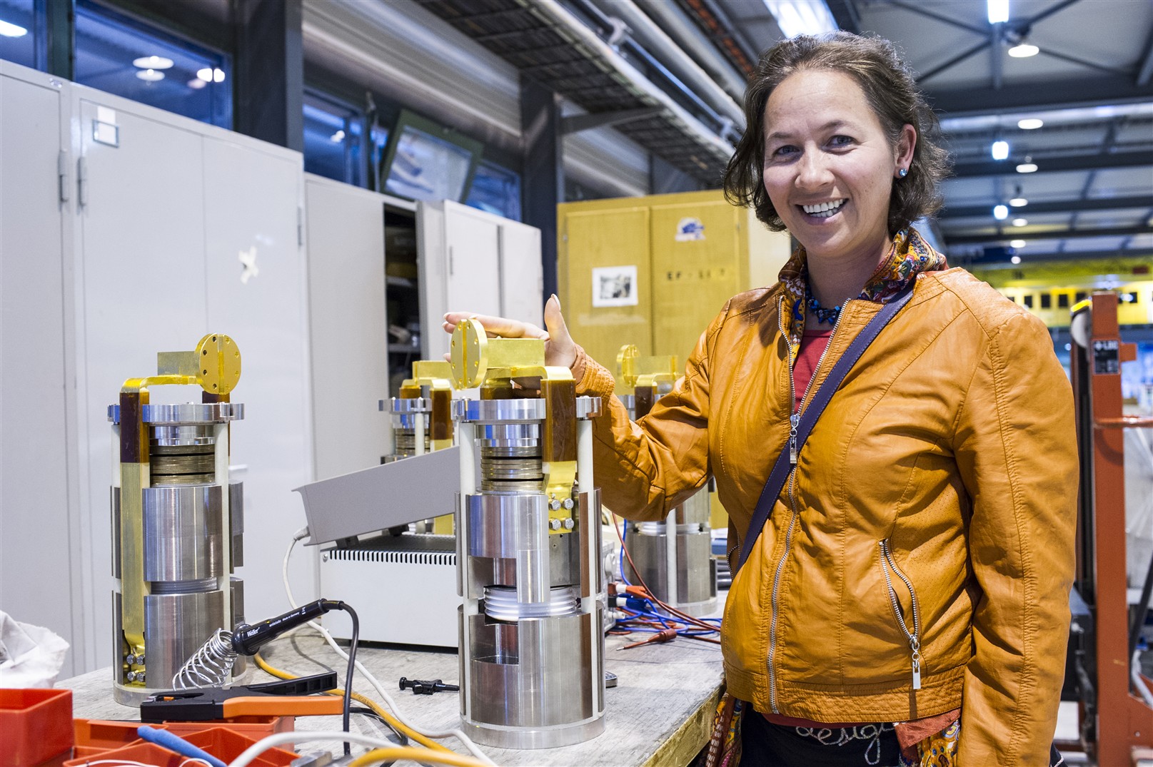 Dr Marta Bajko in front of the Gold pated 