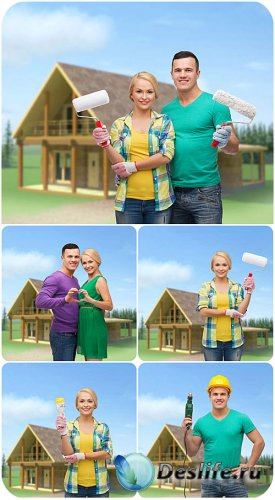  ,    / Home repair, man and woman - Stock Photo