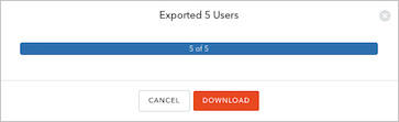 Dashboard Extensions Users Import Export Progress Indicator Export Complete