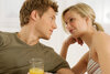 Couple, portrait, Woman holding glass of juice