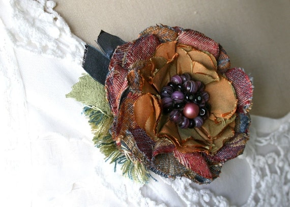 An October Bloom Floral Pin in Warm Autumn Colors