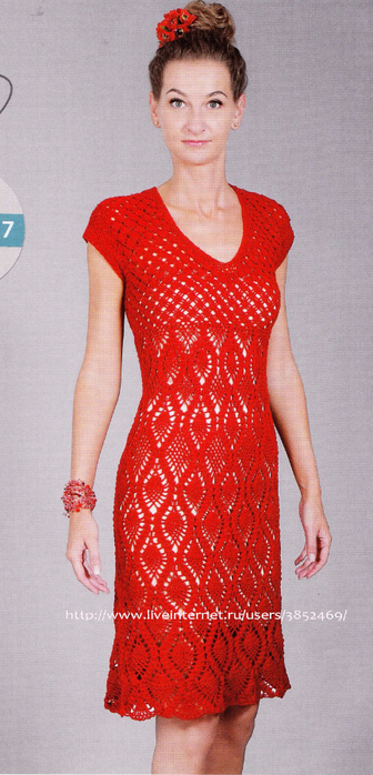 летнее красное платье узором ананас 4 (336x700, 313Kb)