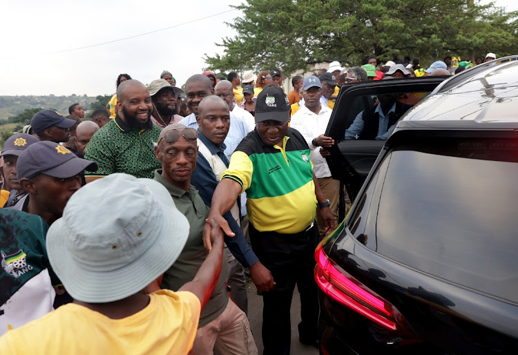 ANC president Cyril Ramaphosa and KwaZulu-Natal chair Siboniso Duma campaign in Shongweni, KZN, on April 21 2024. File photo.