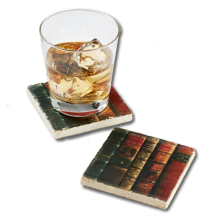 Antique Books Marble Coaster Set