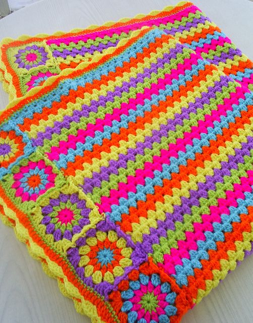 granny squares and stripes blanket